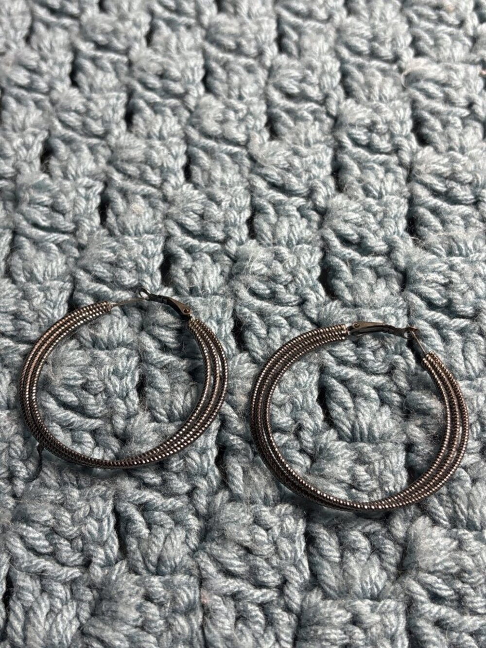 Gunmetal Textured Twisted Hoop Earrings 2 inches